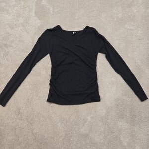 Nordstrom Pima Cotton Tencel Long Sleeve Ruched Top in Black Size Medium